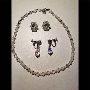 Vintage Laguna Aurora Borealis crystal necklace and 2 sets of earrings